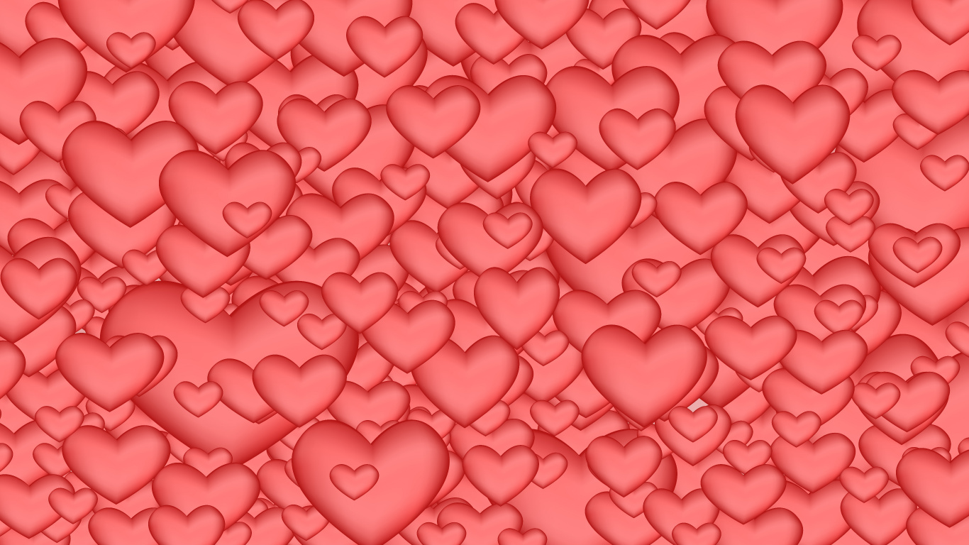 Herzen, Pink, Valentines Tag, Muster, Blütenblatt. Wallpaper in 1366x768 Resolution