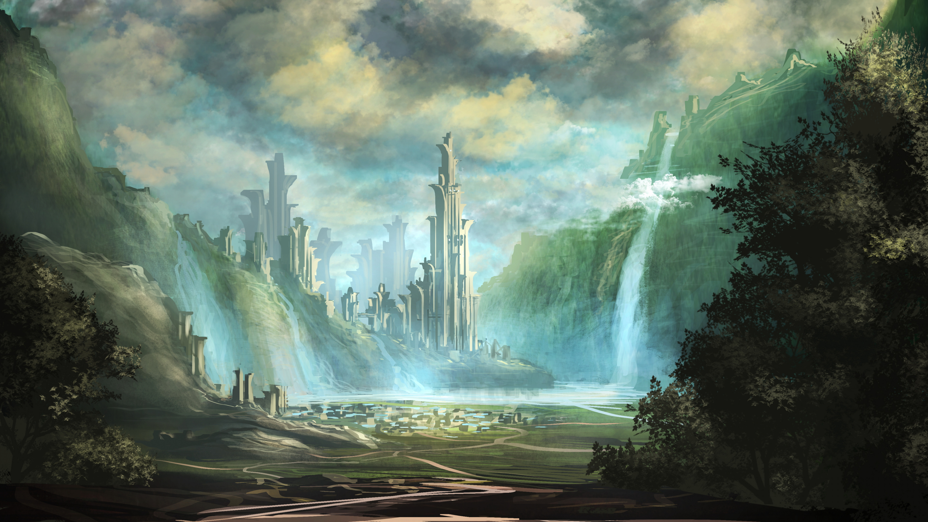 Brown and White Mountain Painting. Wallpaper in 3840x2160 Resolution