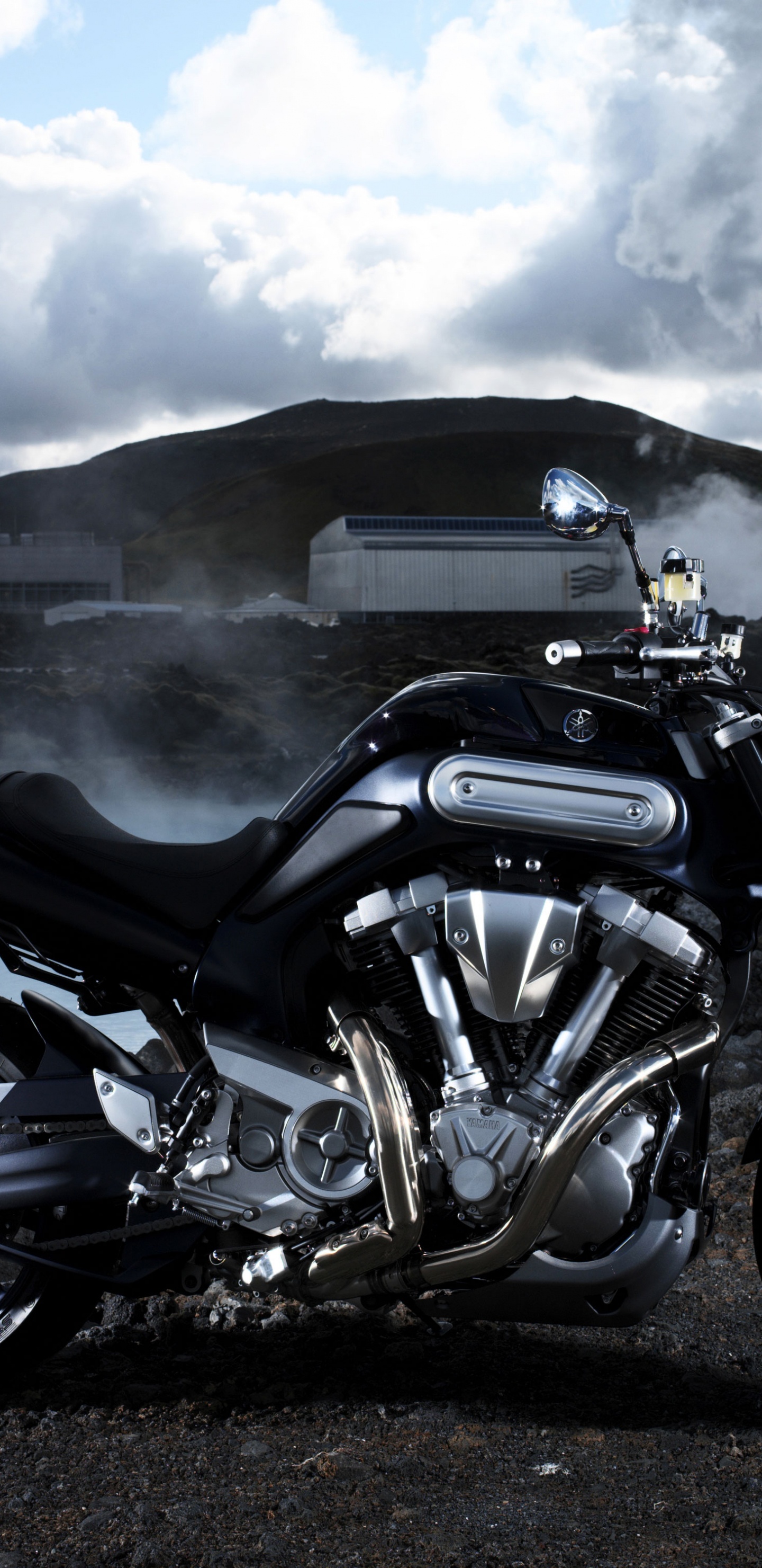 Black and Silver Cruiser Motorcycle on Black Soil. Wallpaper in 1440x2960 Resolution