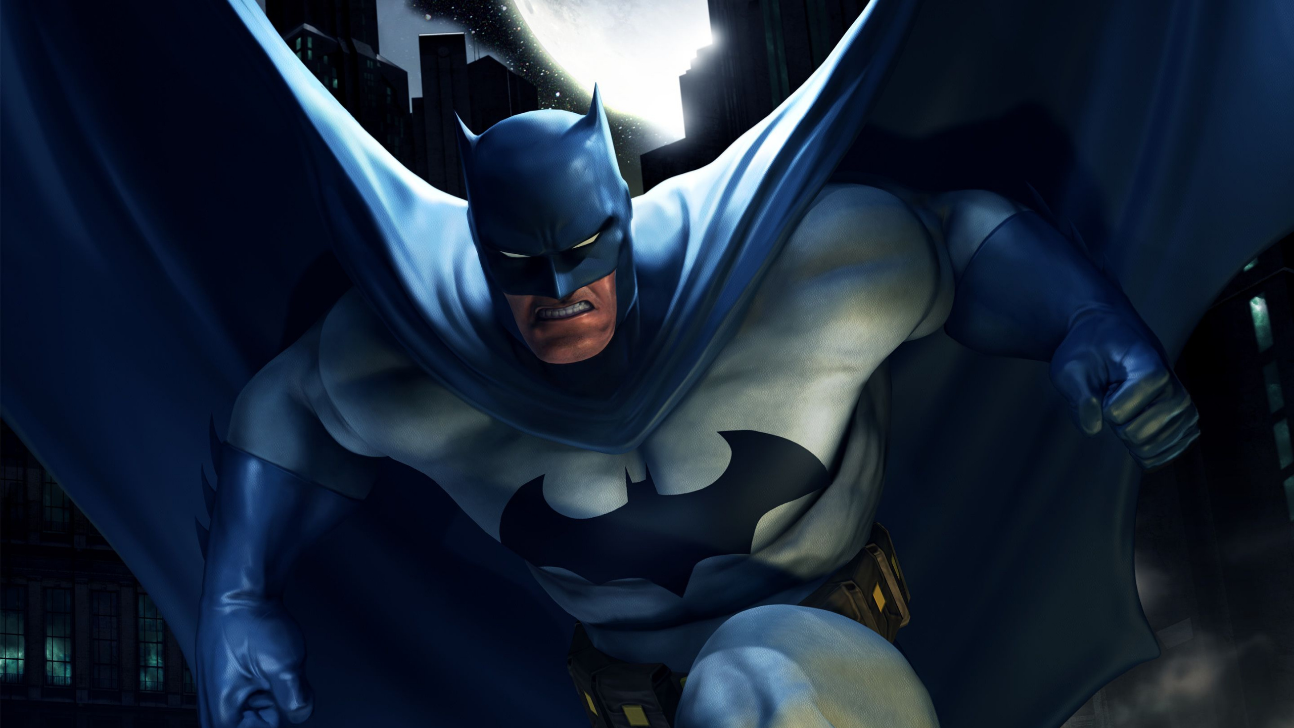 Man in Gray and Black Batman Costume. Wallpaper in 2560x1440 Resolution