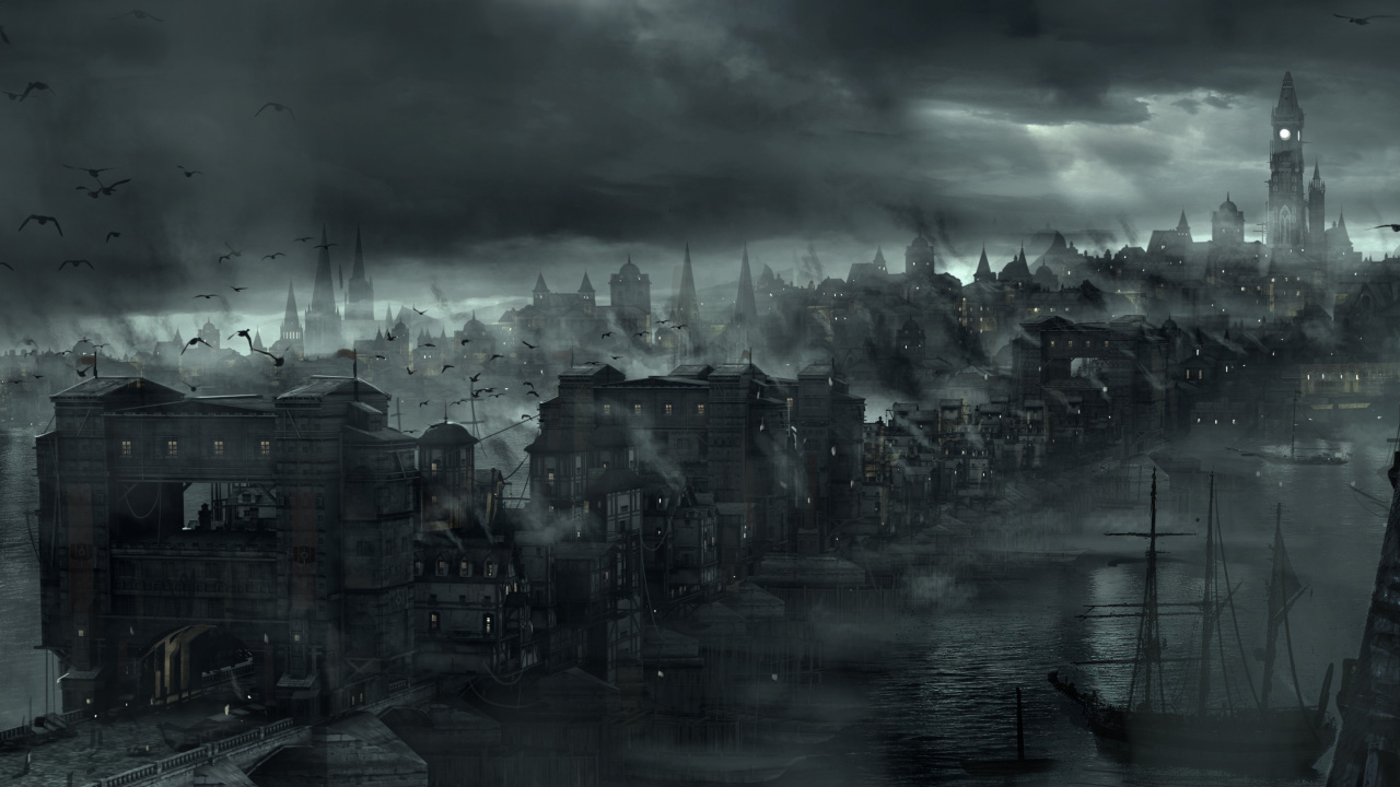 Photo en Niveaux de Gris Des Bâtiments de la Ville Sous un Ciel Nuageux. Wallpaper in 1280x720 Resolution