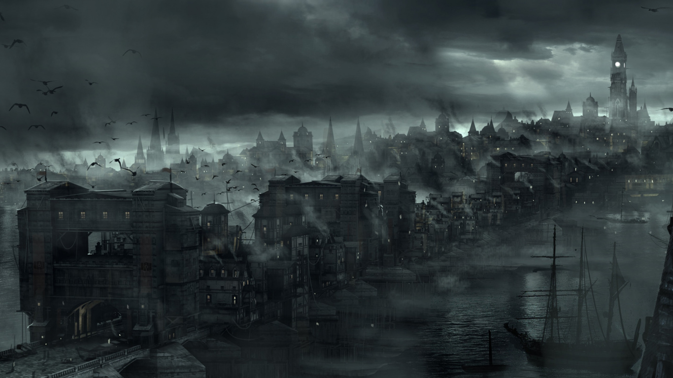 Foto en Escala de Grises de Los Edificios de la Ciudad Bajo el Cielo Nublado. Wallpaper in 1366x768 Resolution