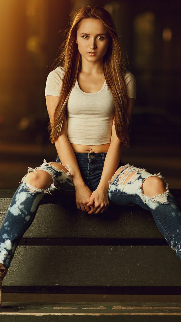 Jeans, Sitting, Beauty, Fashion, Leg. Wallpaper in 720x1280 Resolution