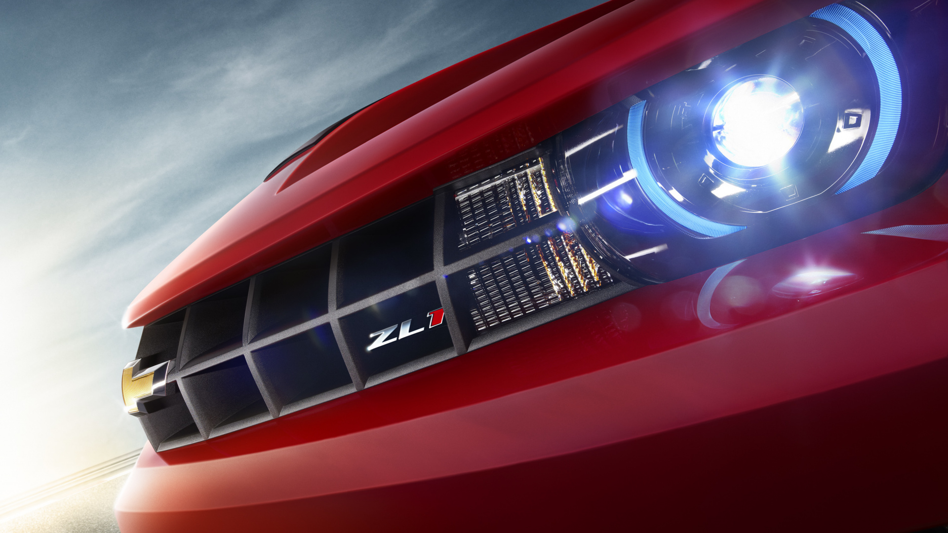 Voiture Rouge et Noire Avec Lumière Bleue. Wallpaper in 1920x1080 Resolution