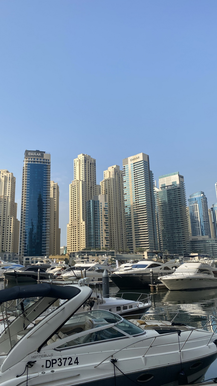 Dubai, Marina, Tower Block, Watercraft, City. Wallpaper in 750x1334 Resolution