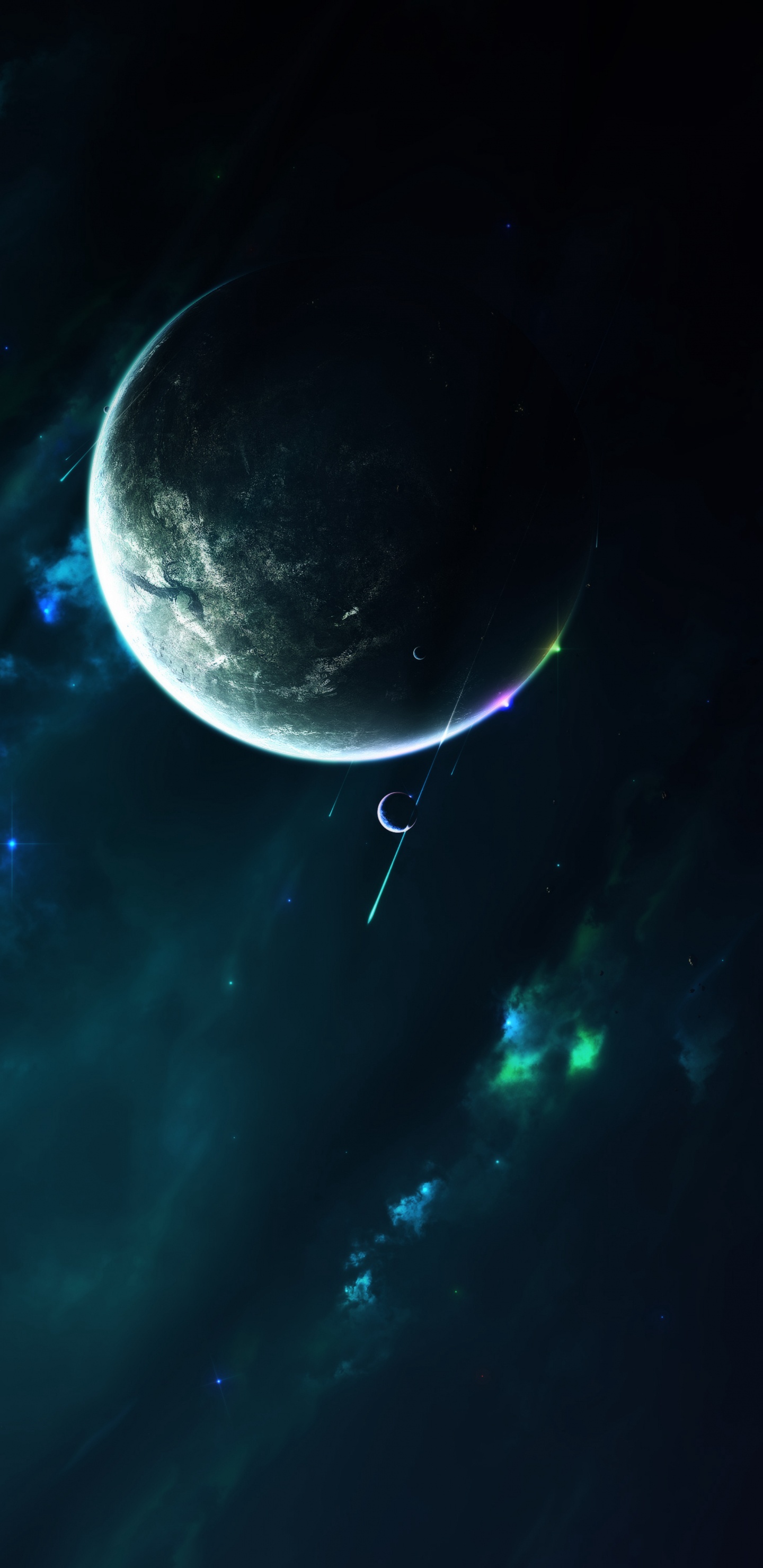 Moon and Clouds With Blue Sky. Wallpaper in 1440x2960 Resolution