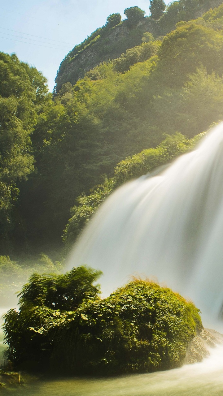 Waterfalls in The Middle of Green Trees. Wallpaper in 720x1280 Resolution