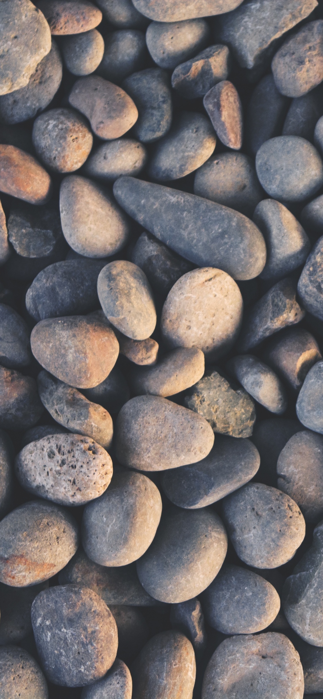 Piedras Marrones y Grises Sobre Arena Gris. Wallpaper in 1125x2436 Resolution