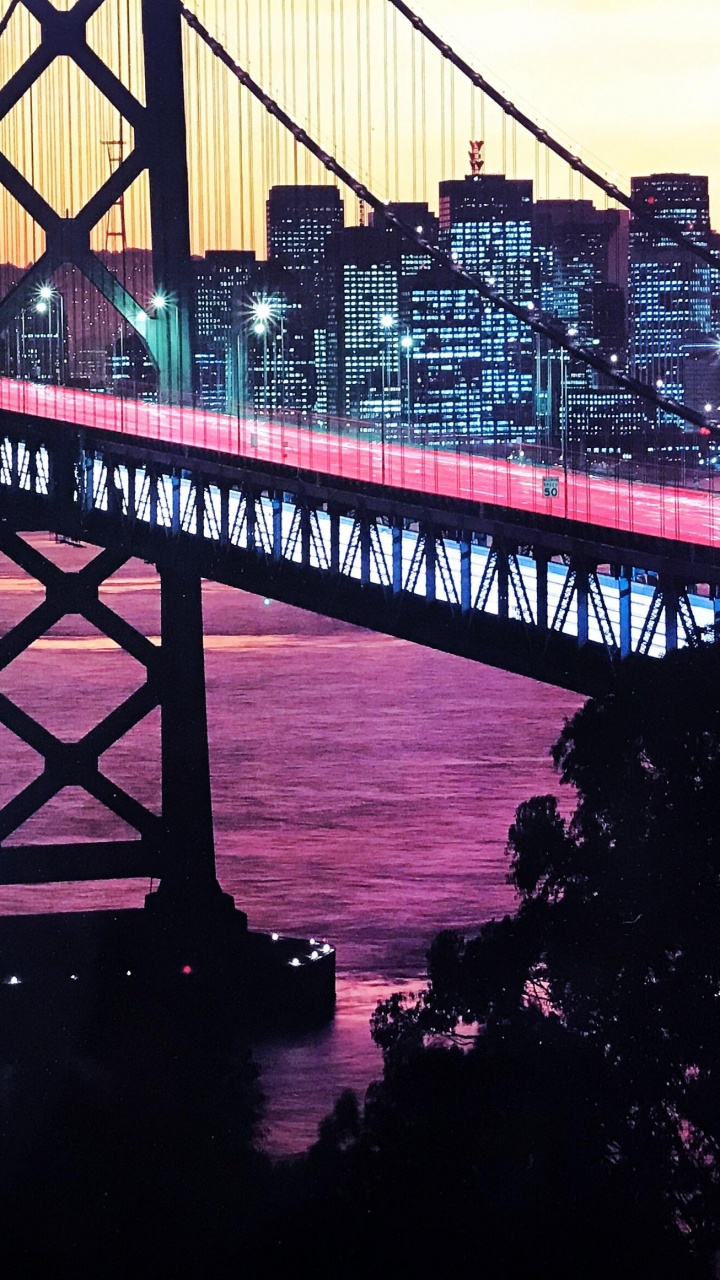 Oakland Bay Bridge, San Francisco, 1990er Jahre, Brücke, Hängebrücke. Wallpaper in 720x1280 Resolution