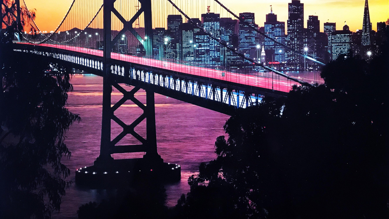 Oakland Bay Bridge, San Francisco, 1990s, Bridge, Suspension Bridge. Wallpaper in 1366x768 Resolution