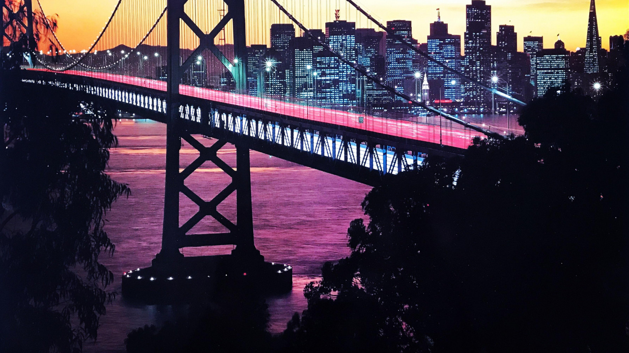 Oakland Bay Bridge, San Francisco, Los Noventa, Puente, Puente Colgante. Wallpaper in 1280x720 Resolution