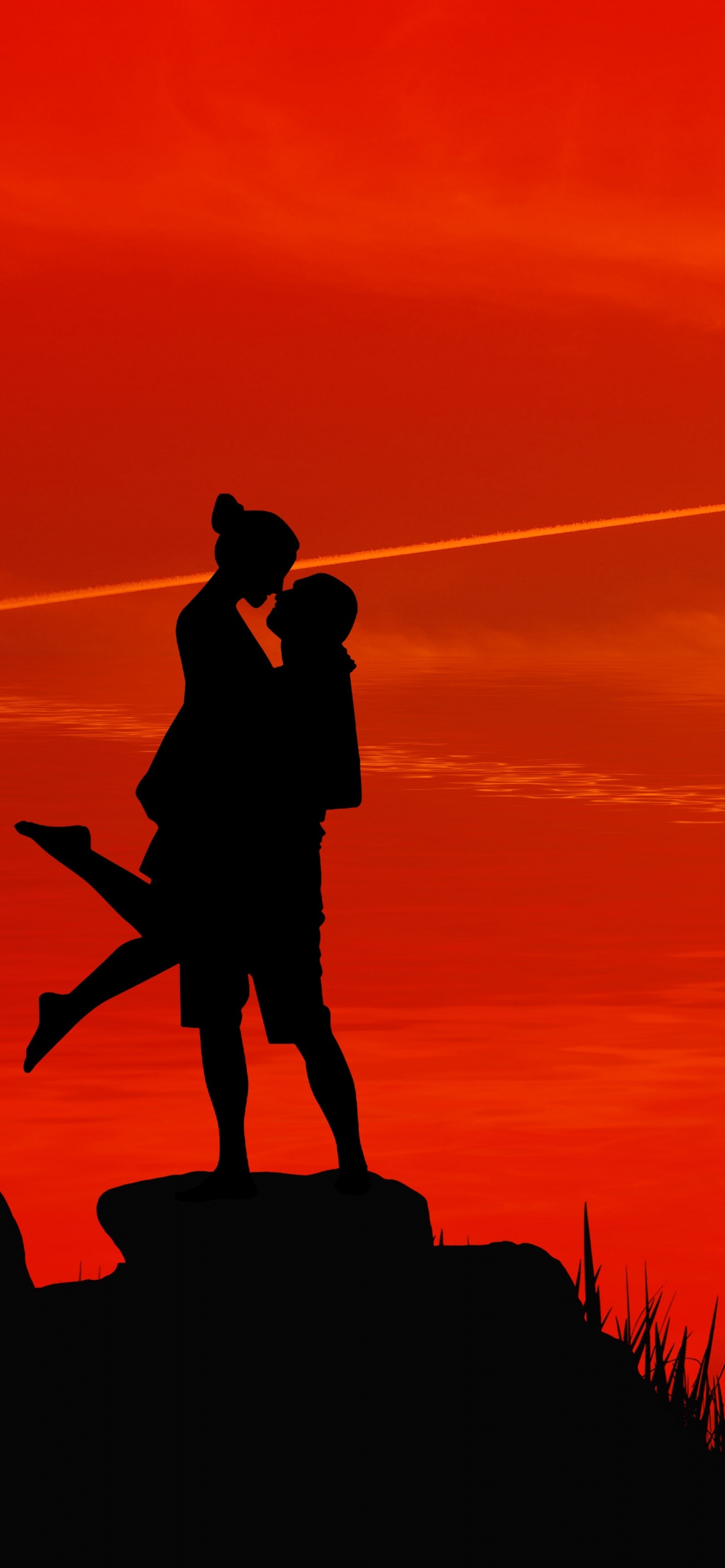 Silhouette, Sunset, Passion, People in Nature, Red. Wallpaper in 1242x2688 Resolution