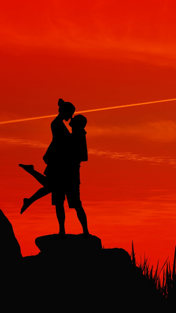 Silhouette, Sunset, Passion, People in Nature, Red. Wallpaper in 720x1280 Resolution