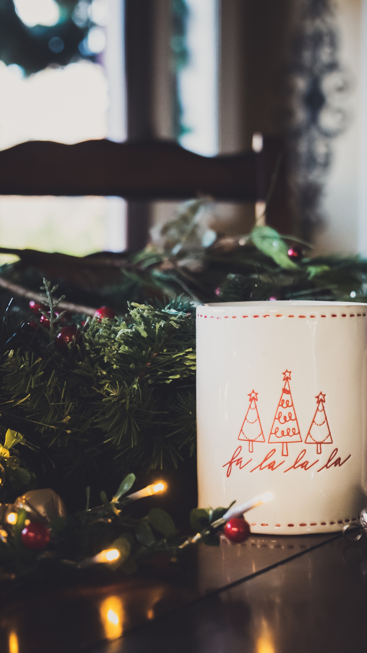White and Red Ceramic Mug on Table. Wallpaper in 1440x2560 Resolution