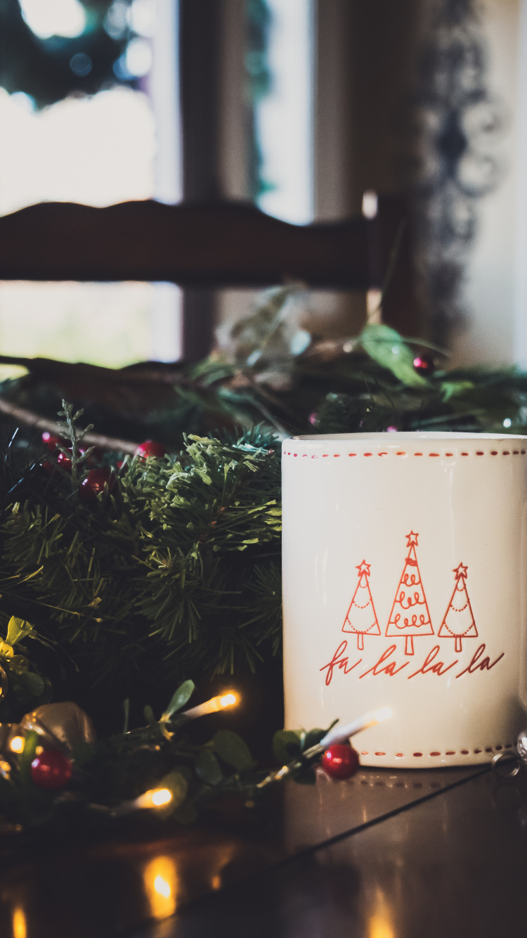 White and Red Ceramic Mug on Table. Wallpaper in 750x1334 Resolution