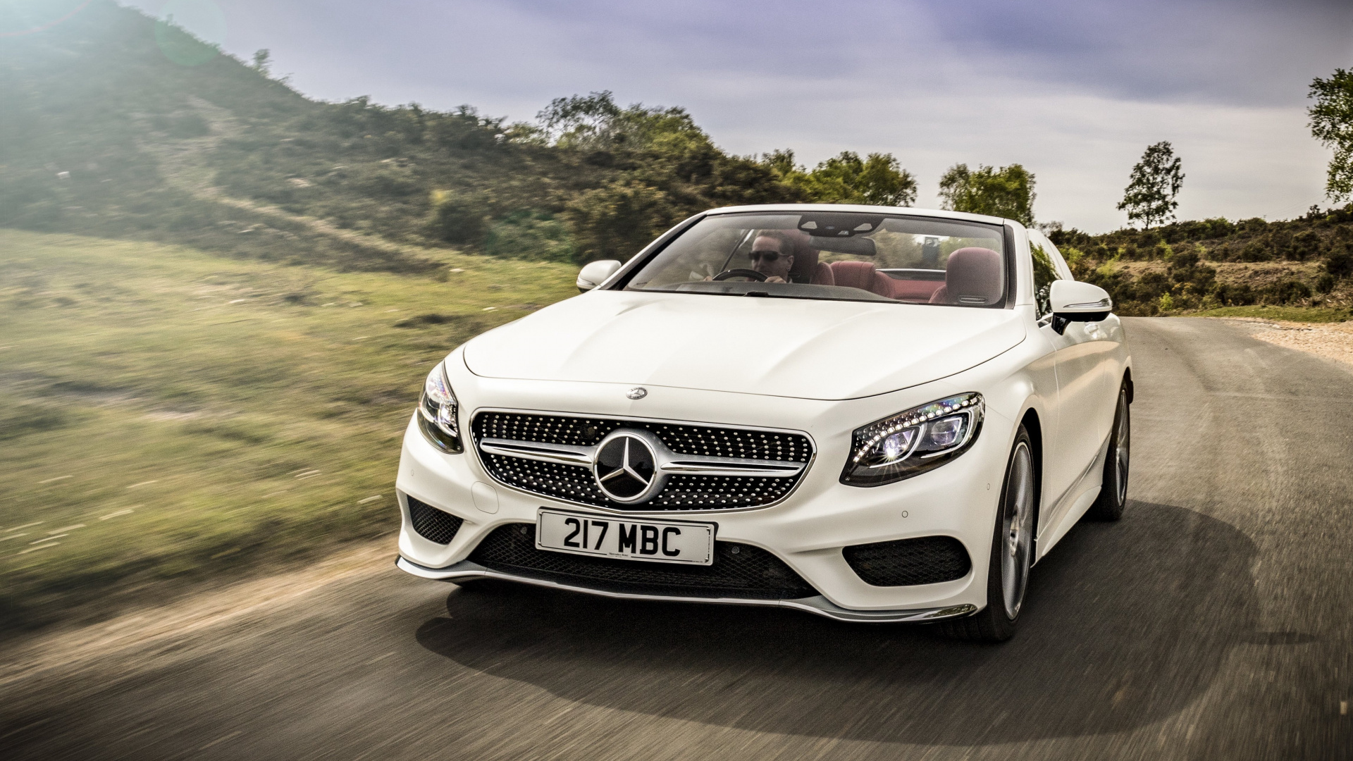 White Mercedes Benz Convertible Coupe on Road During Daytime. Wallpaper in 1920x1080 Resolution