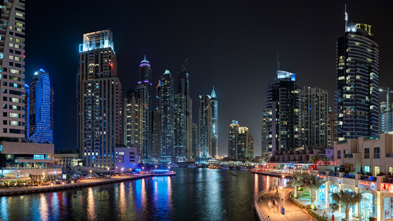 City Skyline During Night Time. Wallpaper in 1366x768 Resolution