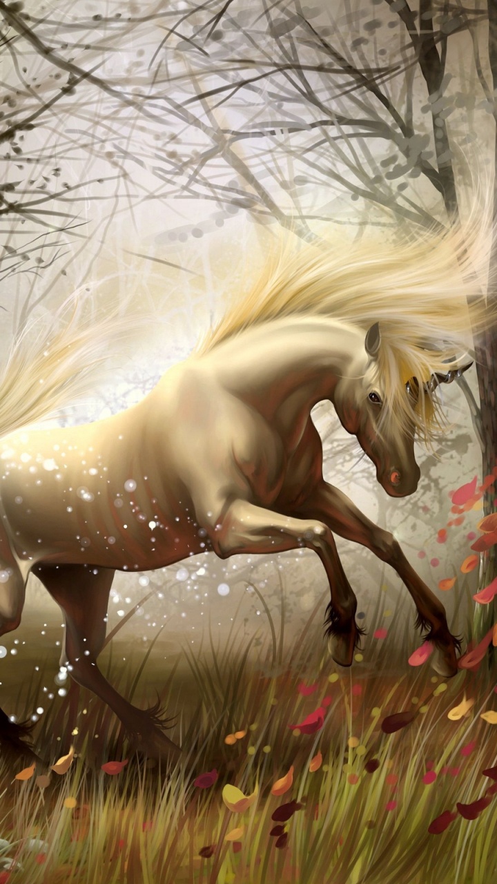 Cheval Blanc S'exécutant Sur un Terrain D'herbe Verte Pendant la Journée. Wallpaper in 720x1280 Resolution