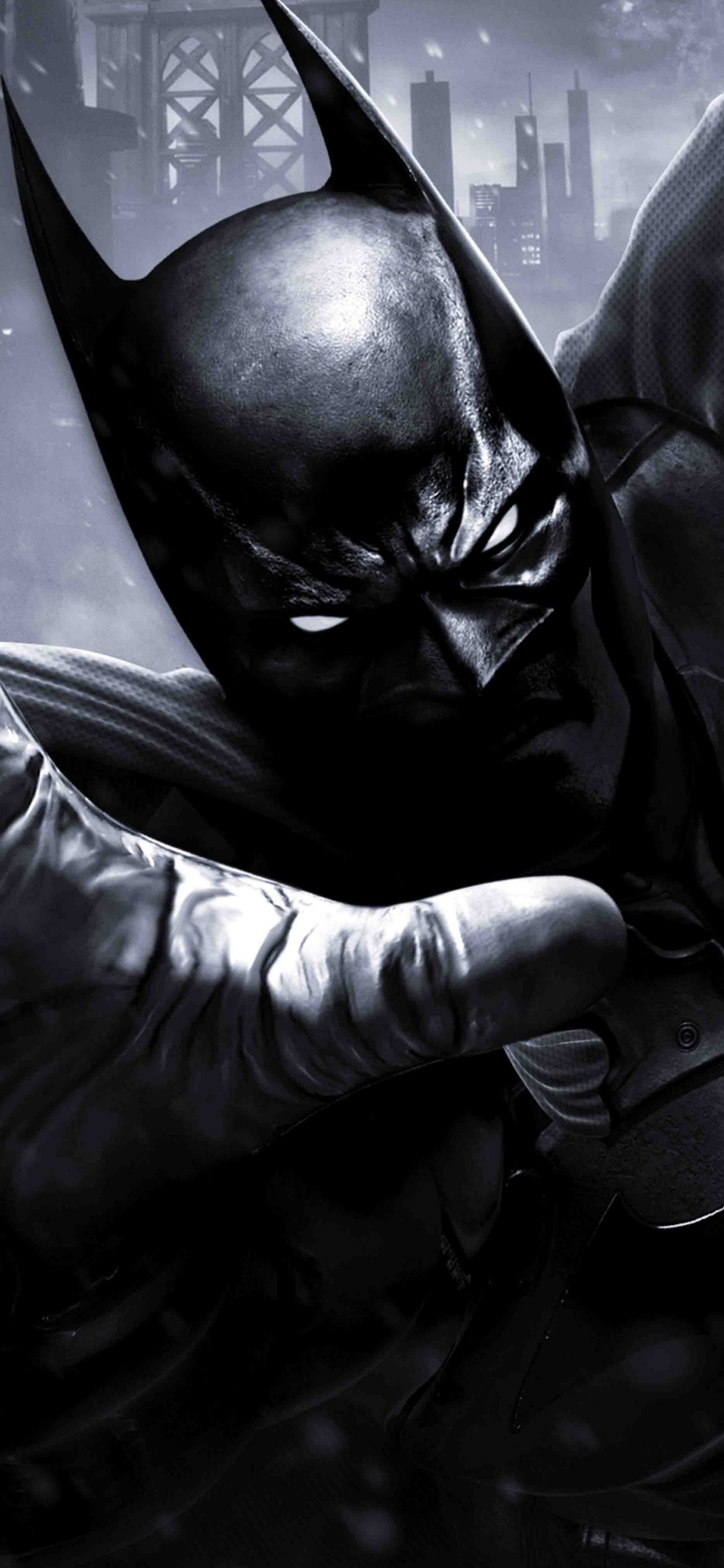 Black and White Batman Costume. Wallpaper in 1125x2436 Resolution