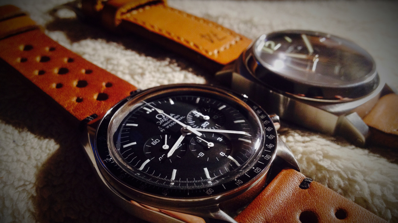 Brown Leather Strap Silver Round Chronograph Watch. Wallpaper in 1366x768 Resolution