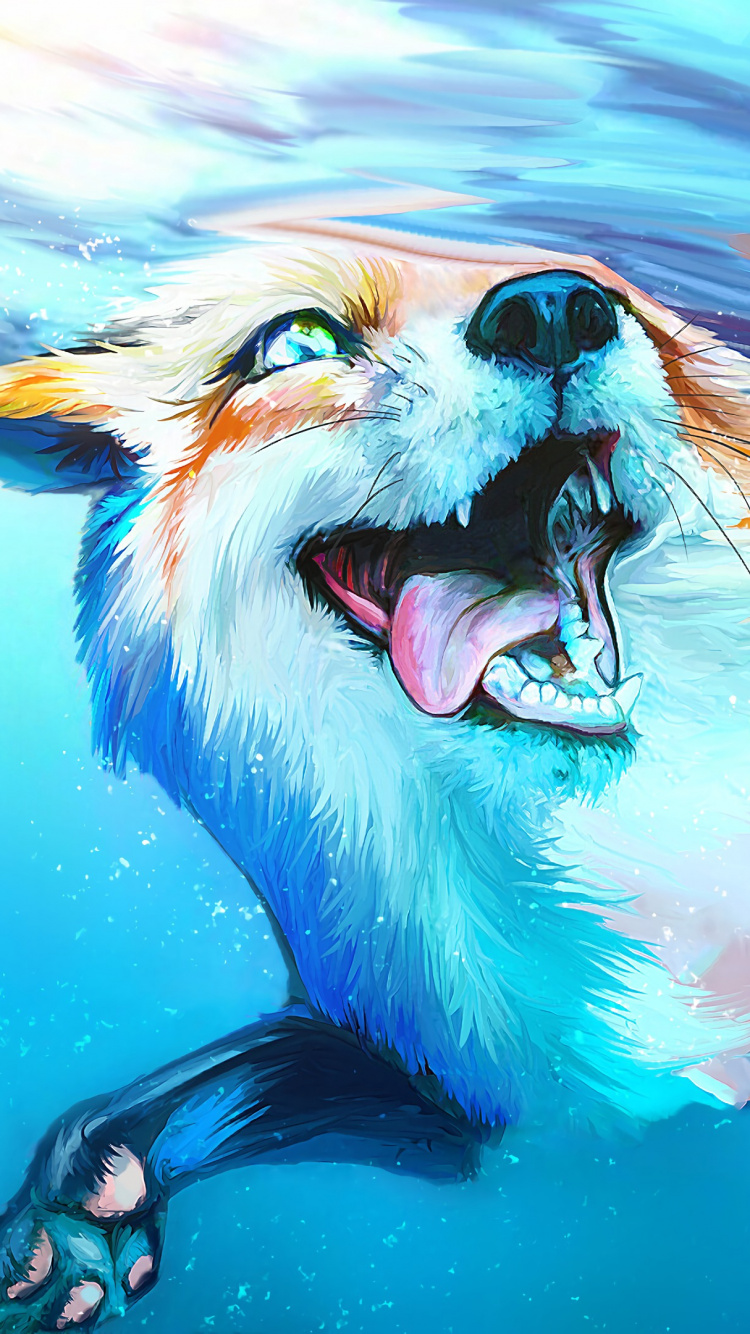 Weiß-brauner Kurzhaariger Hund Auf Wasser. Wallpaper in 750x1334 Resolution