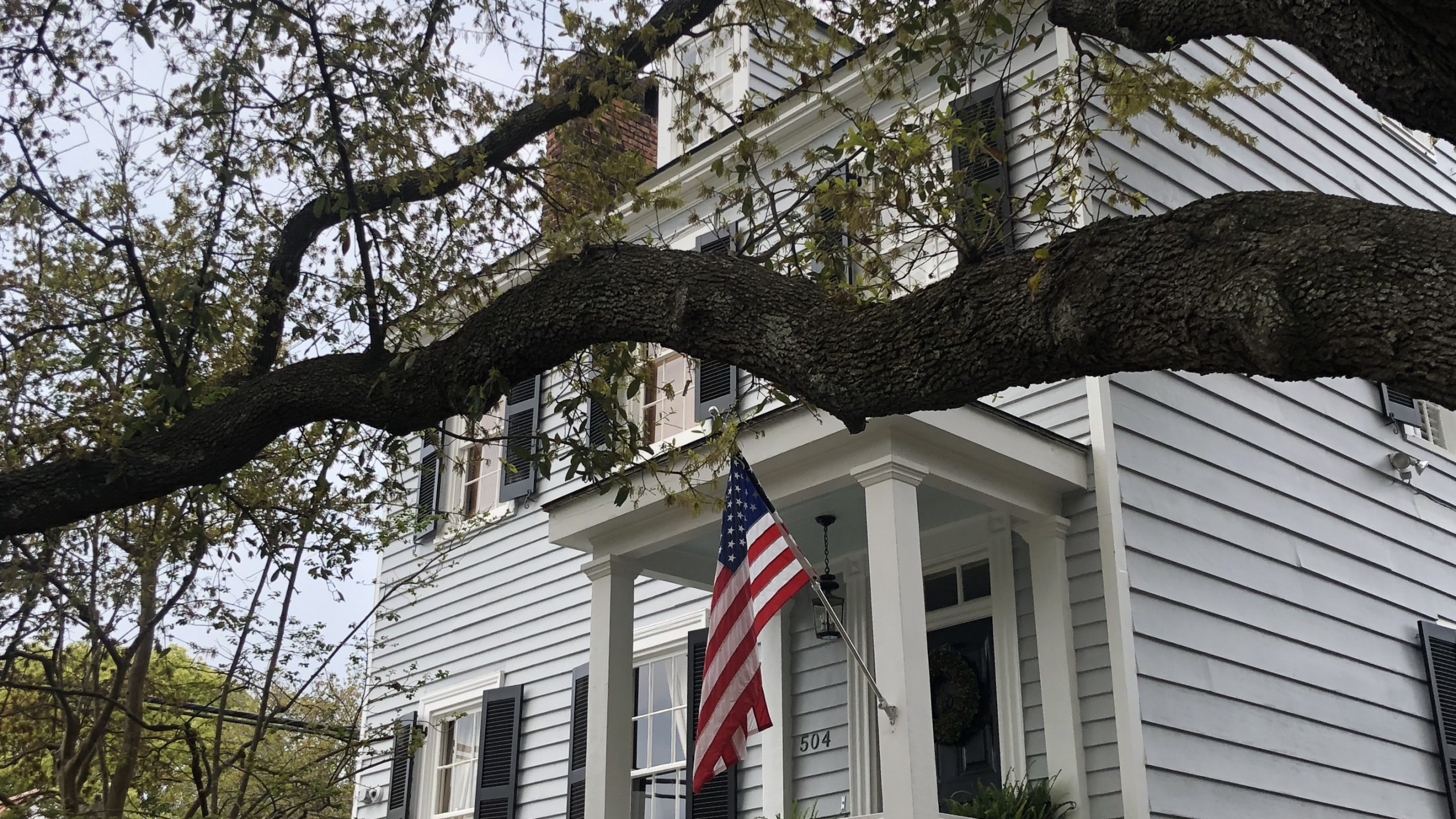 House, Branch, Flag, Daytime, Window. Wallpaper in 2560x1440 Resolution