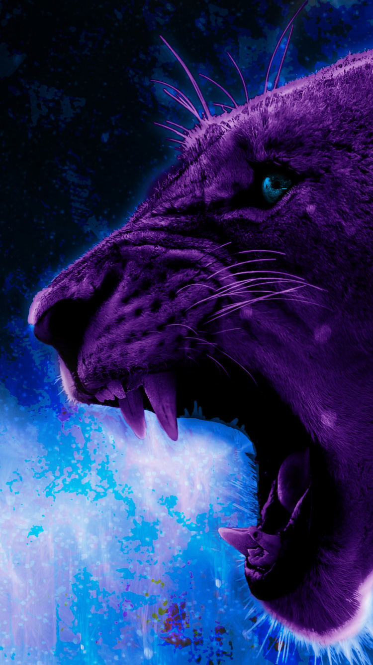 狮子, 艺术家, 艺术, 猫科, 紫色的 壁纸 750x1334 允许