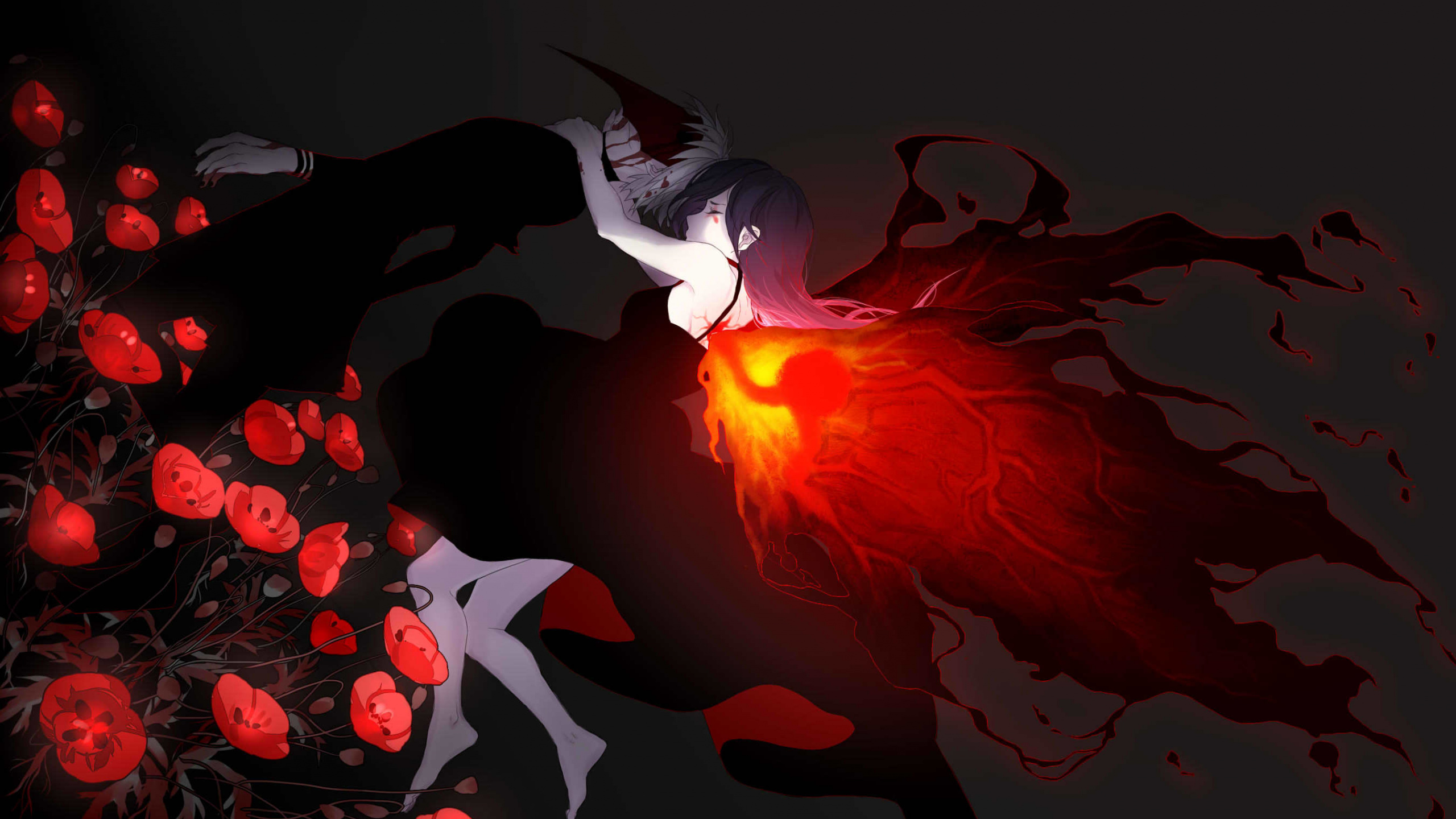 Illustration D'oiseau Noir et Blanc. Wallpaper in 2560x1440 Resolution