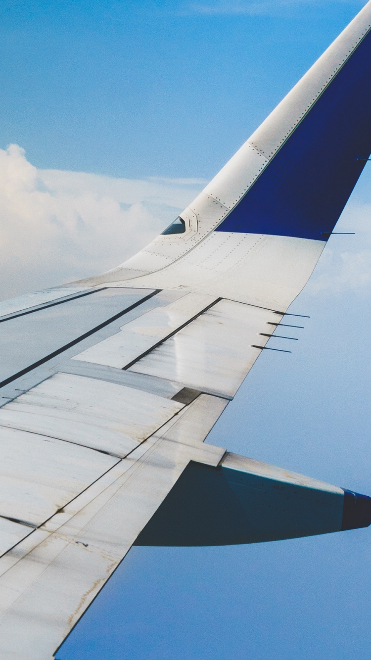 White and Blue Airplane Wing During Daytime. Wallpaper in 750x1334 Resolution