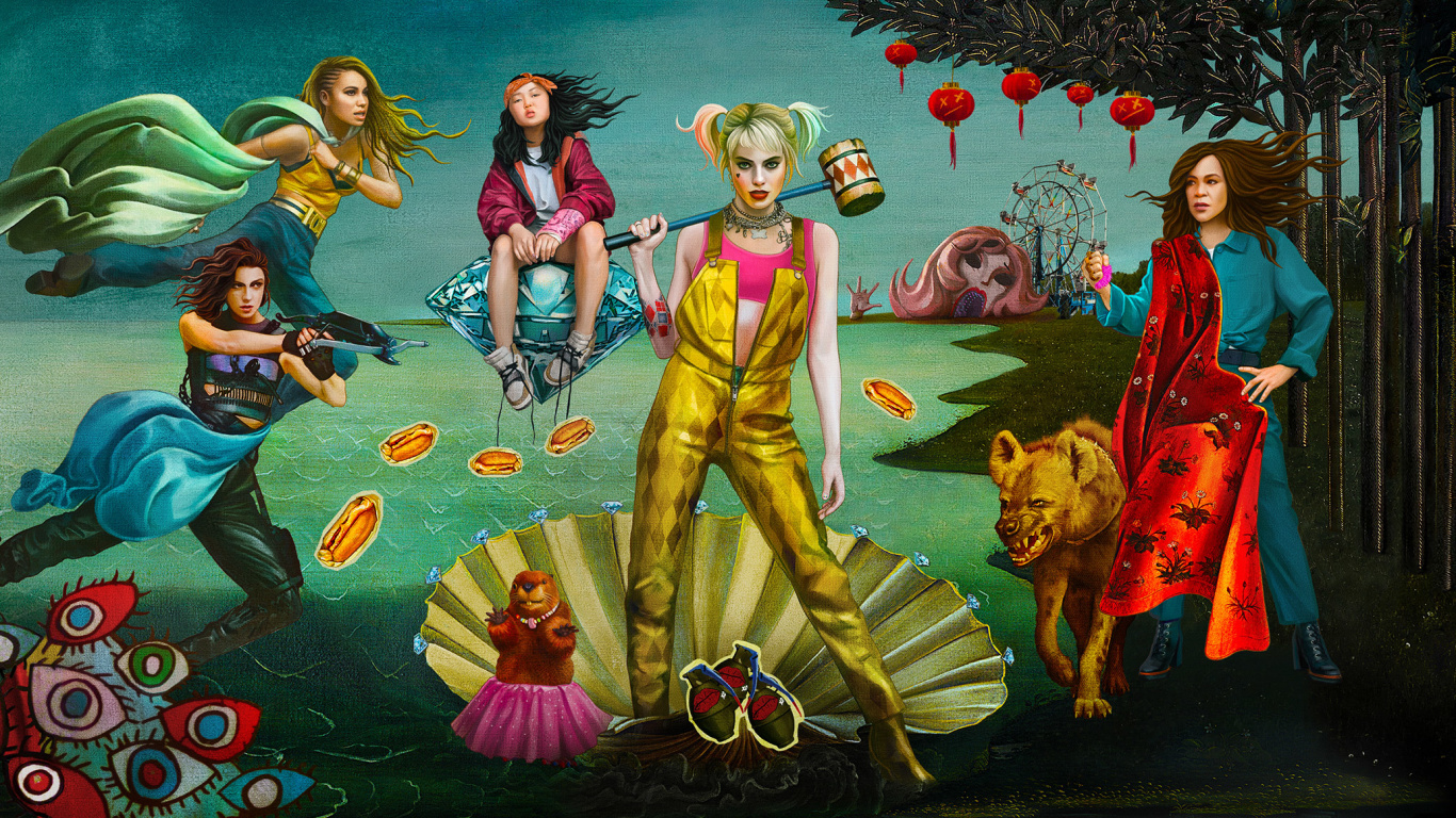 艺术, 壁画, 风格, 哈雷奎恩, 鸟的猎物 壁纸 1366x768 允许