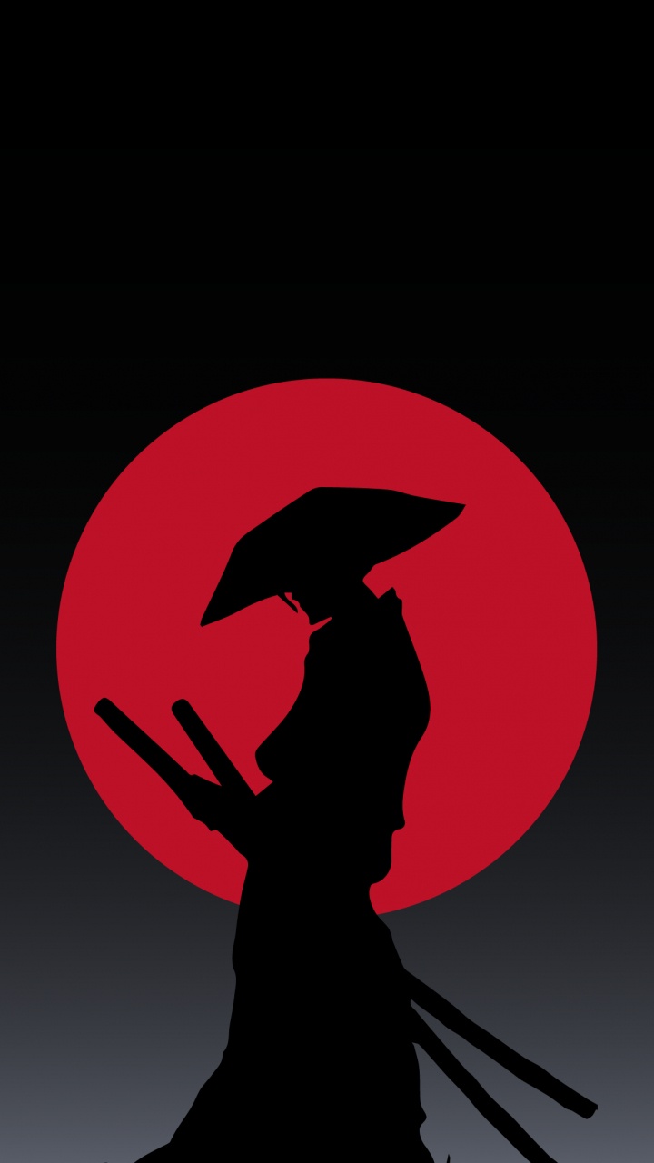 Samurai, Illustration, Graphics, Carmine, Silhouette. Wallpaper in 720x1280 Resolution