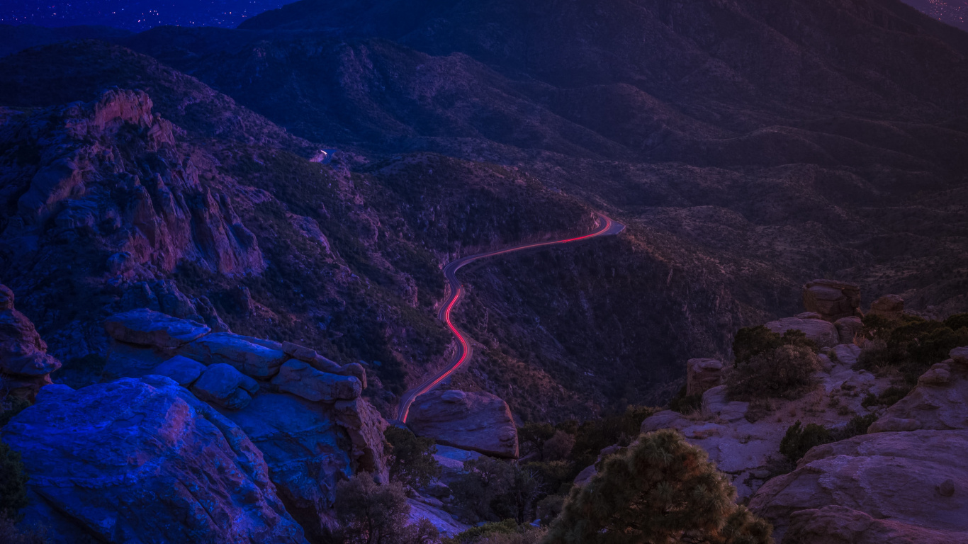 Mountain Road at Night, Mountain, Night, Mountain Road, Atmosphere. Wallpaper in 1366x768 Resolution