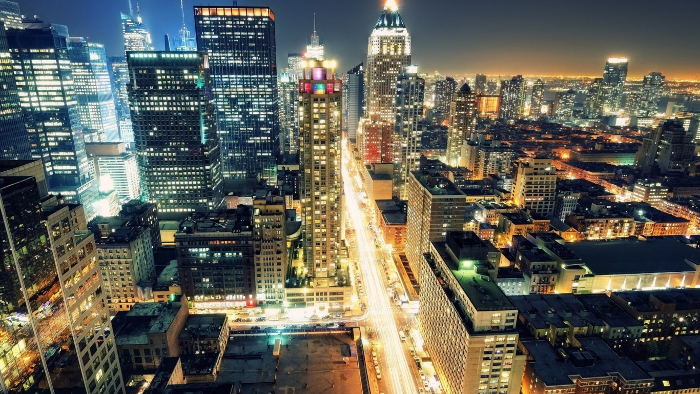 Bâtiments de la Ville Pendant la Nuit. Wallpaper in 1366x768 Resolution