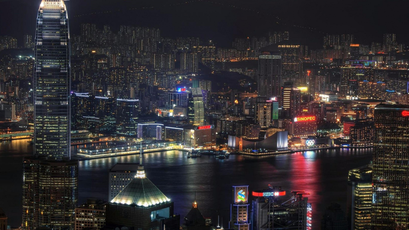 City Skyline During Night Time. Wallpaper in 1366x768 Resolution