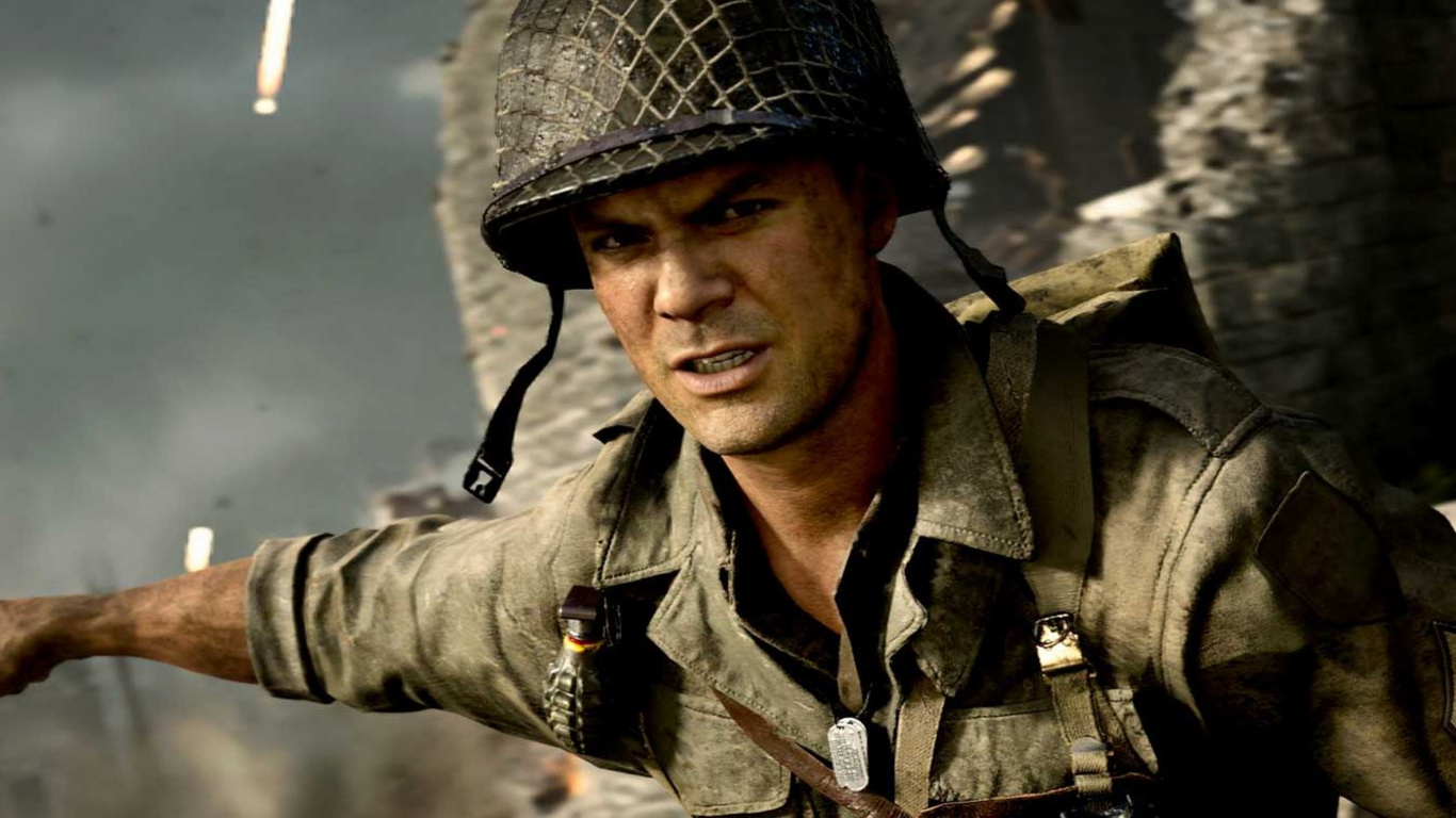 Call of Duty WWII, World War II, Multiplayer Video Game, Soldier, Army. Wallpaper in 1366x768 Resolution