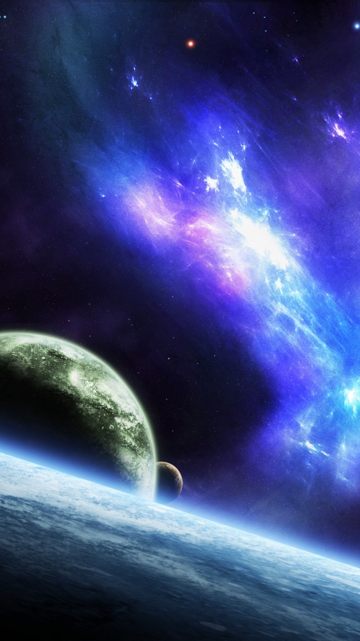 Blue and Green Sky With Moon. Wallpaper in 720x1280 Resolution