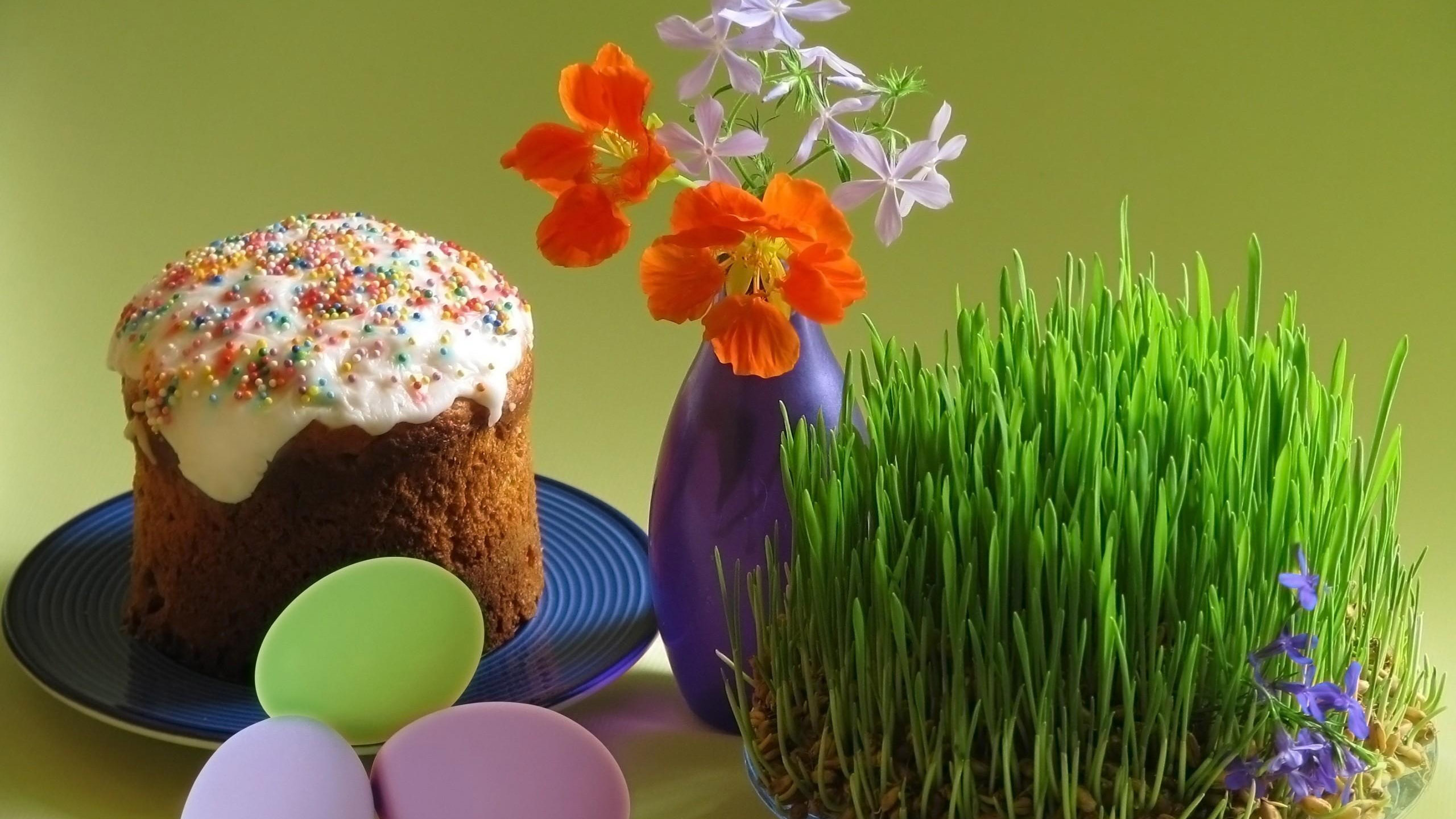 Kulich, Lebensmittel, Ostern, Dessert, Osterei. Wallpaper in 2560x1440 Resolution