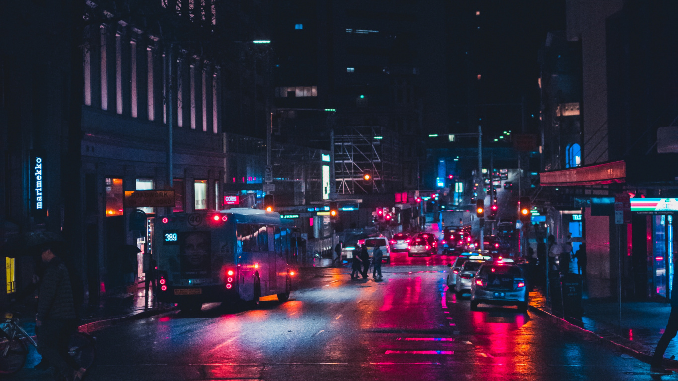 Cars on Road During Night Time. Wallpaper in 1366x768 Resolution