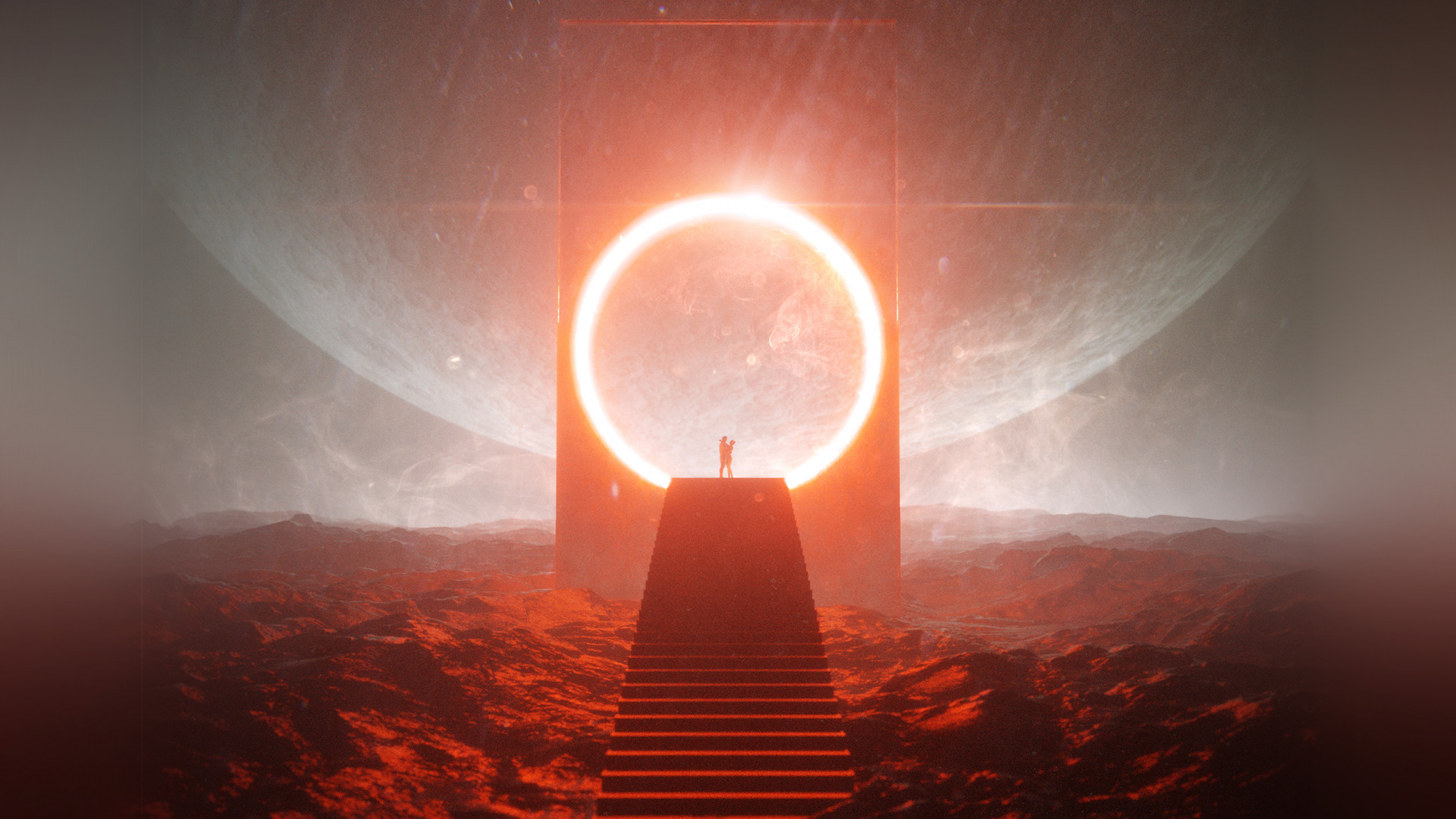 Homme Debout au Bord de la Colline Avec Les Rayons du Soleil. Wallpaper in 1920x1080 Resolution