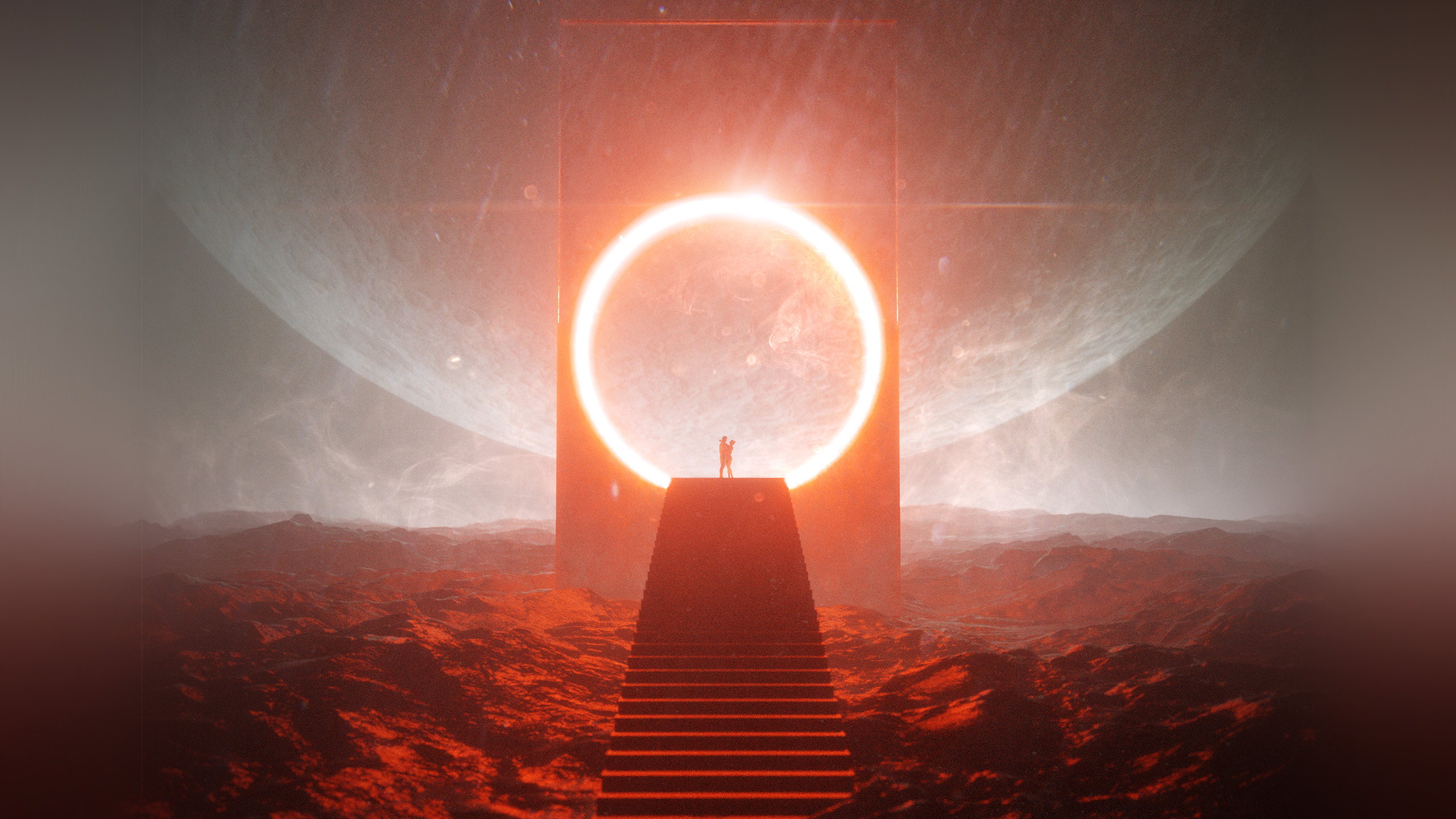 Homme Debout au Bord de la Colline Avec Les Rayons du Soleil. Wallpaper in 2560x1440 Resolution