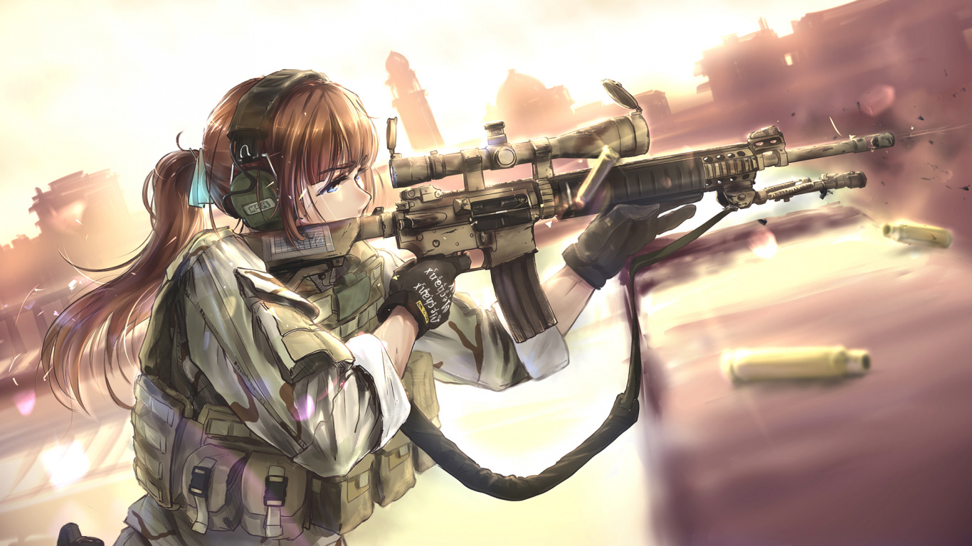 Woman in Green and Brown Camouflage Uniform Holding Rifle. Wallpaper in 1366x768 Resolution