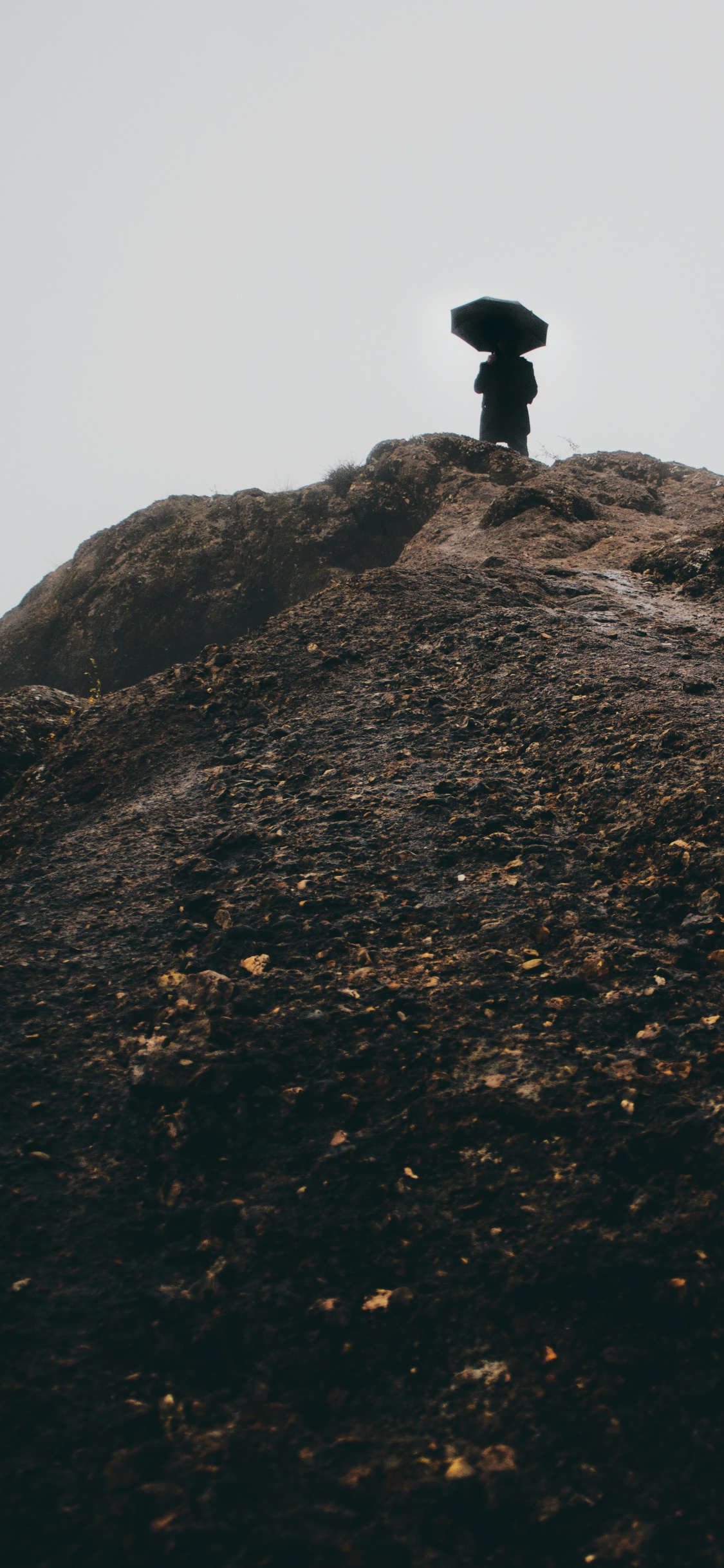 Silhouette D'homme Debout Sur Une Formation Rocheuse Pendant la Journée. Wallpaper in 1125x2436 Resolution