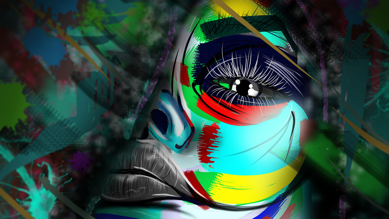 Black White Red Yellow and Green Abstract Painting. Wallpaper in 1280x720 Resolution