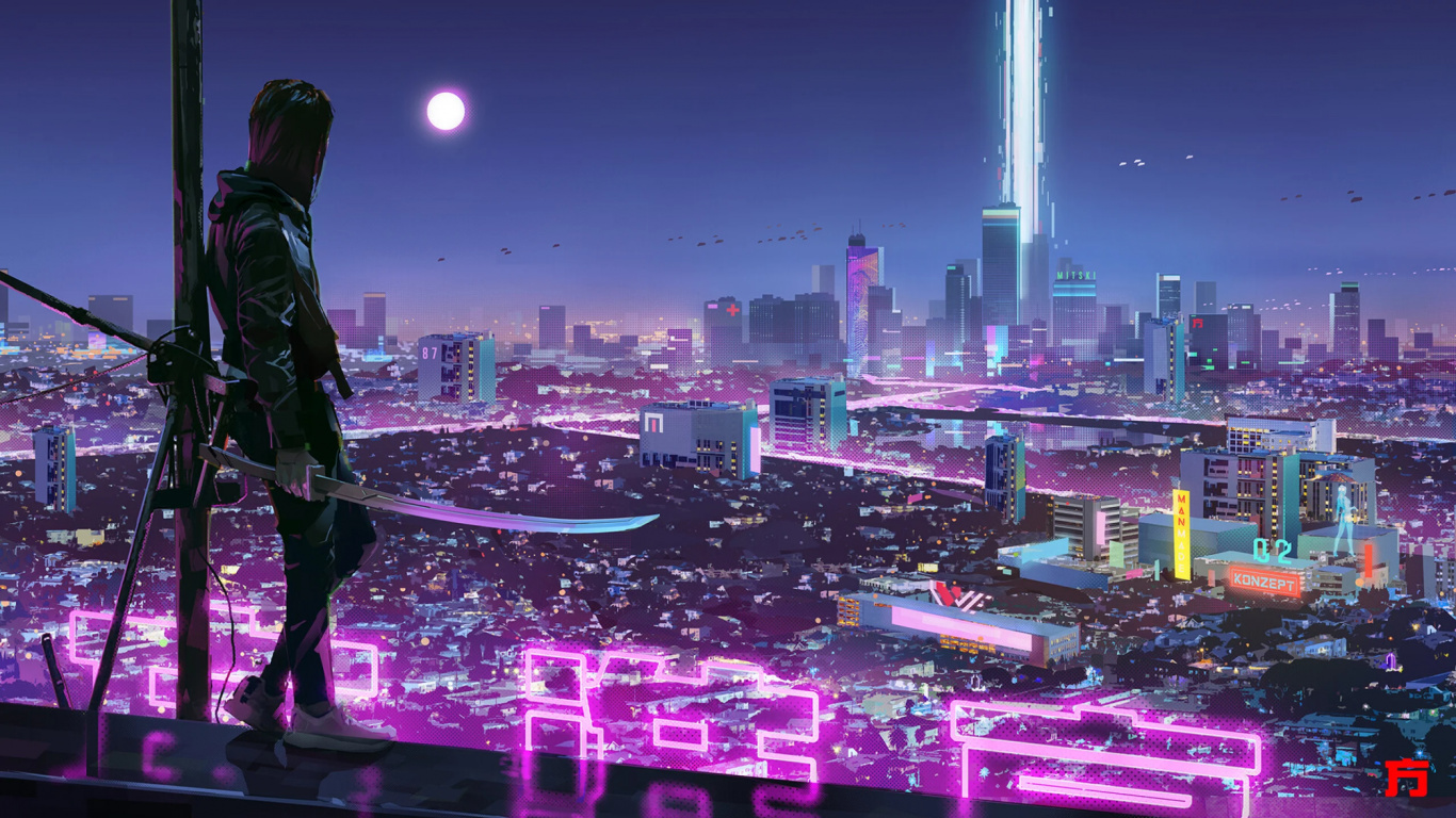 Neon, Building, Skyscraper, World, Light. Wallpaper in 1366x768 Resolution