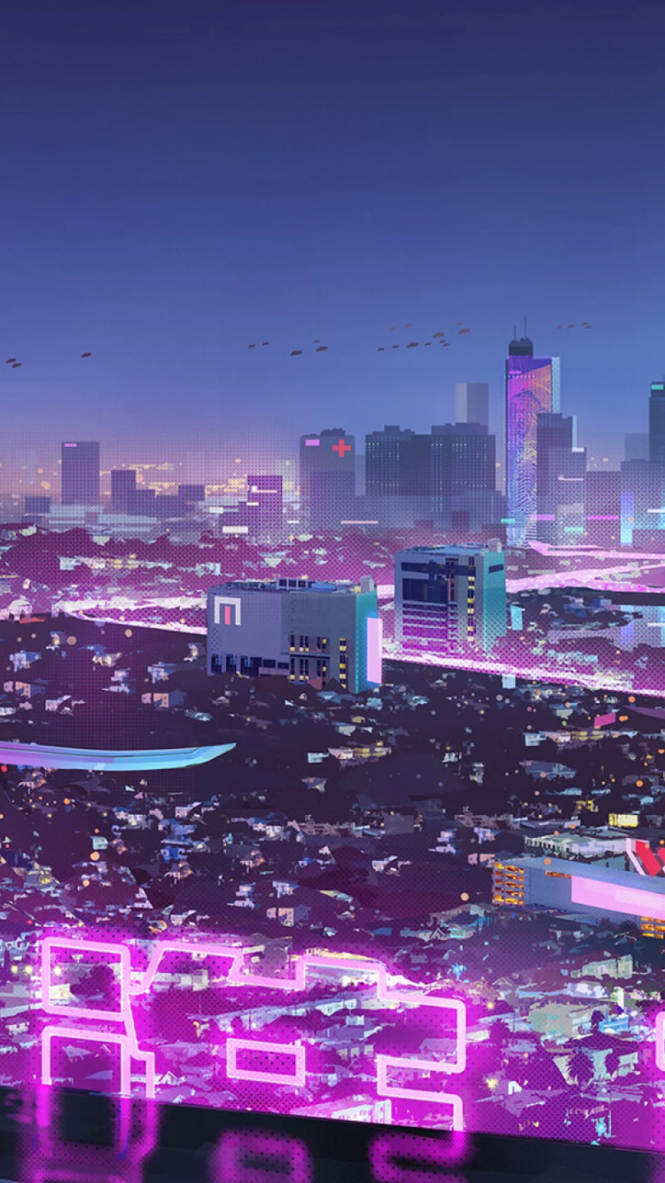 Neon, Edificio, Luz, Luna, Morado. Wallpaper in 750x1334 Resolution