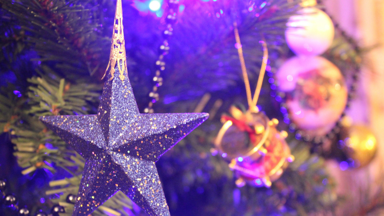 Weihnachtsbaum, Purpur, Weihnachtsdekoration, Veilchen, Baum. Wallpaper in 1280x720 Resolution