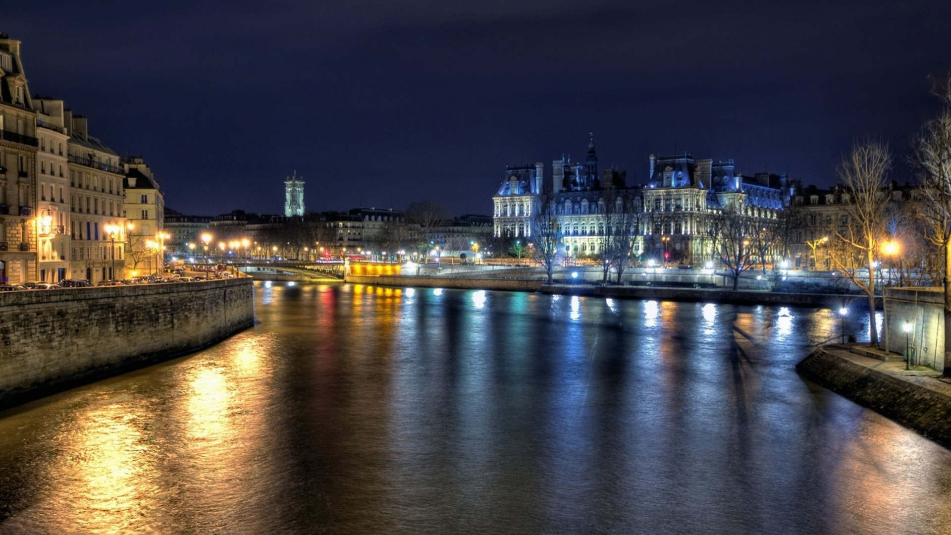 Horizon de la Ville Pendant la Nuit. Wallpaper in 1920x1080 Resolution