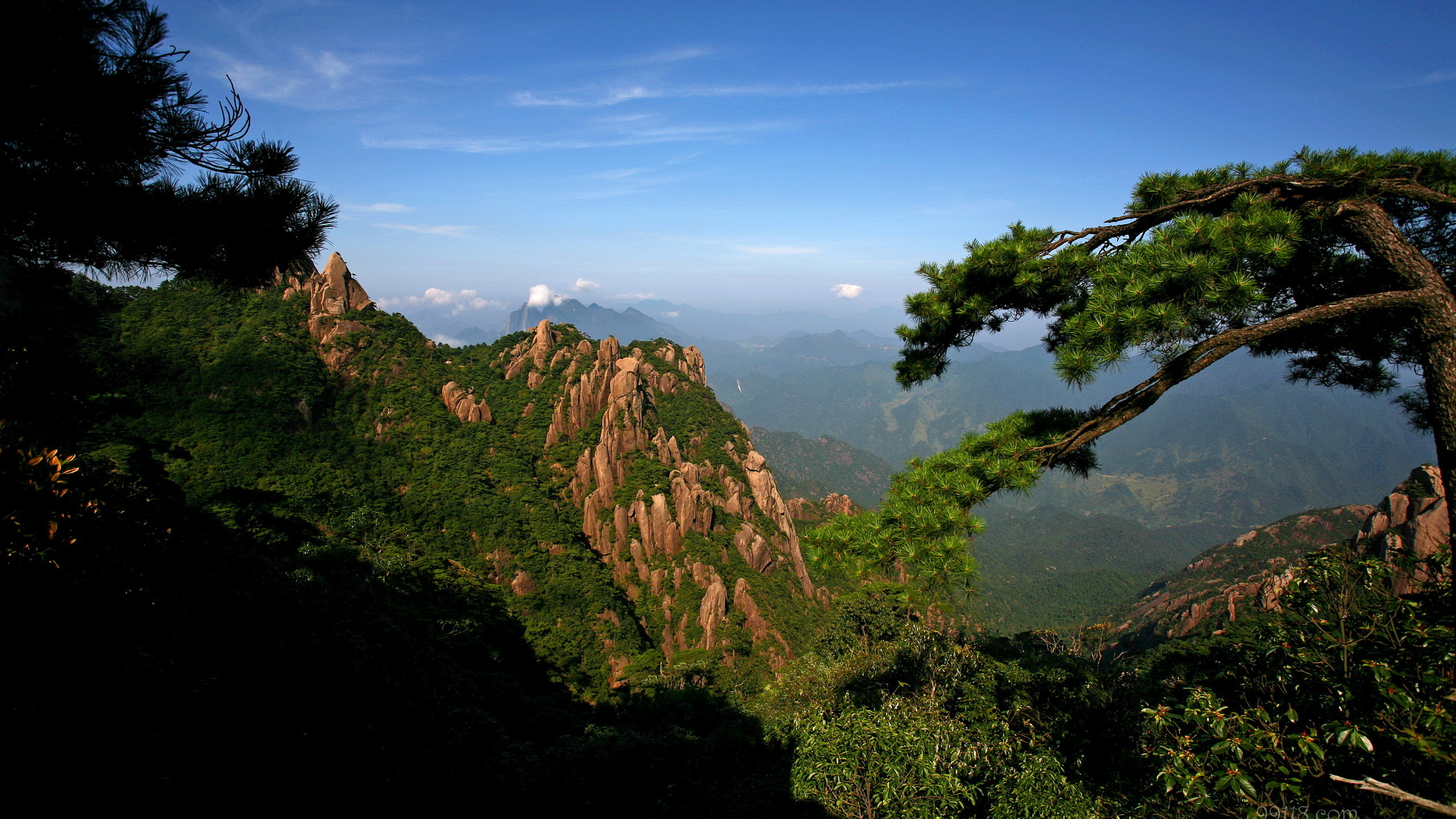 Green Trees on Brown Mountain Under Blue Sky During Daytime. Wallpaper in 2560x1440 Resolution