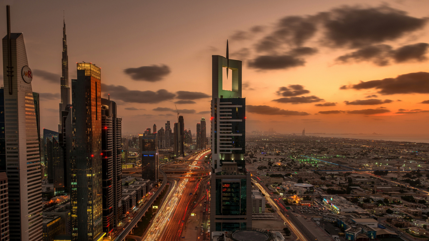 City Skyline During Night Time. Wallpaper in 1366x768 Resolution