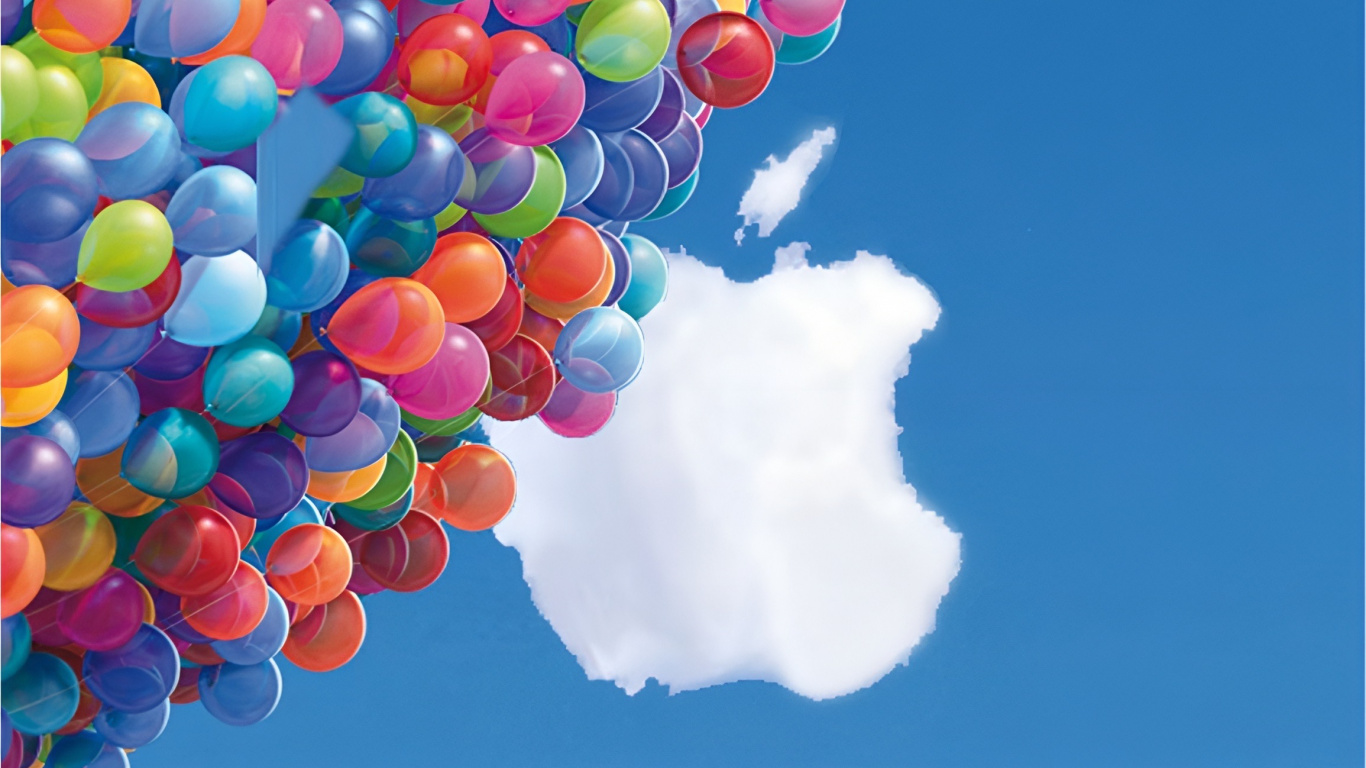 Download 1366x768 Wallpaper Apples, Ios, Pixar, Cloud, Balloon Apples, Ios, Pixar, Cloud, Balloon. Wallpaper in 1366x768 Resolution